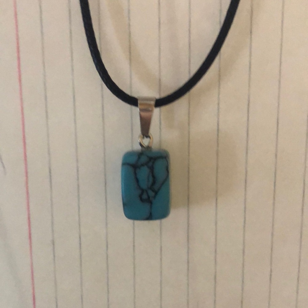 Turquoise Stone Pendant Necklace - Marbled Blue Rectangle Pendant